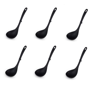 Hinomaru Collection Black Matte Melamine Soup Spoon Won Ton Noodle Soba Soup Spoons for Home or Restaurant Kitchen Supply (6, 8"L)