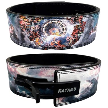 Katamu Premium Lever Weight Lifting Belt   Gym Belt   Powerlifting Belt   Leather Lifting Belts with Lever (Gods of Olympus, Medium)