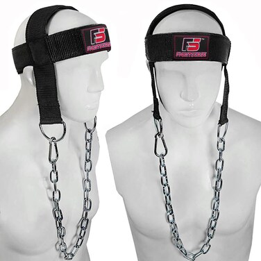 Fightsense Neck Harness Adjustable Padded Strap with Steel Chain, Weight Lifting Head Harness for Neck Exercise in Home &amp; Gym (Black L)