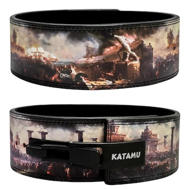 Katamu Premium Lever Weight Lifting Belt   Gym Belt   Powerlifting Belt   Leather Lifting Belts with Lever (Fall of Rome, Medium)