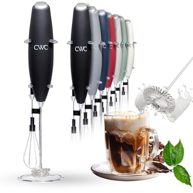 COOK WITH COLOR Ultra-High-Speed Egg Beater with Double Whisk and Detachable Milk frother - Includes Convenient Stand, Black