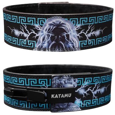 Katamu Premium Lever Weight Lifting Belt   Gym Belt   Powerlifting Belt   Leather Lifting Belts with Lever (Zeus - Greek God, Large)