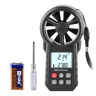 Digital Anemometer, Handheld Wind Speed Meter with Temperature Sensor, Wind Gauge Air Flow Velocity Meter with LED, MAX/MIN/AVG, Wind Measuring Tool for Sailing/Surfing/Hiking/Kite Flying