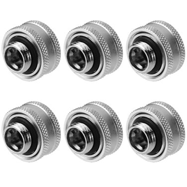 Dracaena 6 Pack G1/4" Thread to 12MM OD Hard Tubing Compression Fitting with Rings for Rigid Acrylic Tube for Computer Water Cooling System, Silver