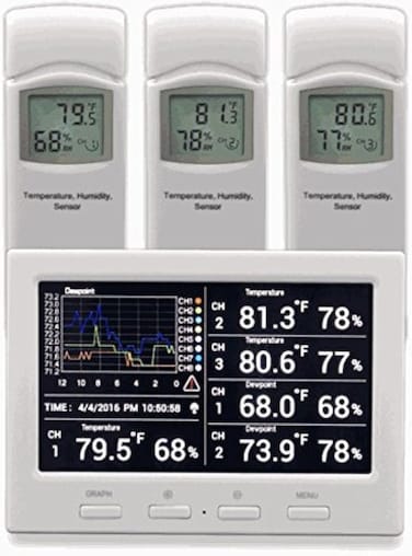 Ambient Weather WS-3000-X3 Thermo-Hygrometer Wireless Monitor w/ 3 Remote Sensors - Logging, Graphing, Alarming, Radio Controlled Clock