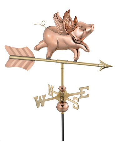 Good Directions 8840PR Flying Pig Cottage Weathervane, Polished Copper with Roof Mount
