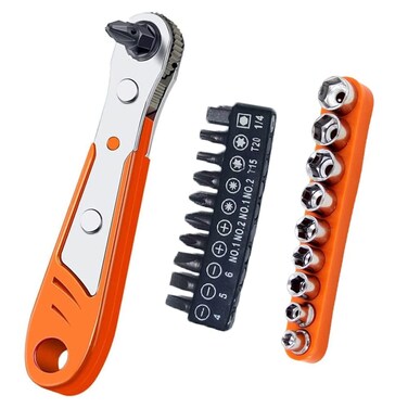 TorSor Right Angle Screwdriver Bit Set 1/4 Inch Drive Mini Ratchet Socket Wrench Set Pocket Handle 20 Piece 90 Degree Low Profile Offset Ratcheting Wrench Driver for Small Spaces Tight Spots EDC Tool