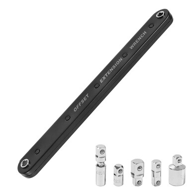 FTGear Offset Extension Wrench Set, Tight Reach Extension Wrench, Ratchet Extension Wrench with 6 Adapters Socket Included for Access to Confined Fasteners (Frosted,Black)