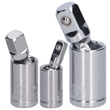 Socket Adapter, 1/2 3/8 1/4 360&Acirc;&deg; Rotation 3pcs Vanadium Steel Joint Socket Swivel Set for Ratchet