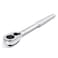 Powerbuilt Low Profile Ratchet, 3/8 Inch Drive, Slim Design Tight Spaces, Quick Thumb Button Socket Release, 649975, Silver