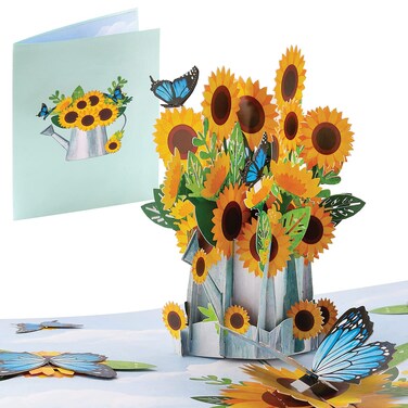 ioyounow Sunflower Pop up Card &acirc;&euro;&ldquo; 5x7 Inch pop up flower bouquet card, 3D pop up flower bouquet Featuring Watering Can Sunflower Bouquet   Gift for Special Occasions &acirc;&euro;&ldquo; Gift Card for Lovers