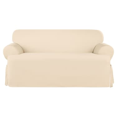 SureFit Duck Heavyweight Cotton Loveseat T-Cushion Slipcover - One Piece Slipcover, Relaxed Woven Fit, 100% Cotton, Machine Washable, Natural