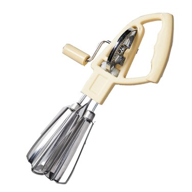 Kings County Tools White Manual Hand Mixer   Egg Beater with Crank   Non-Electric Kitchen Whisk   Fast Rotary Action   Made in Italy