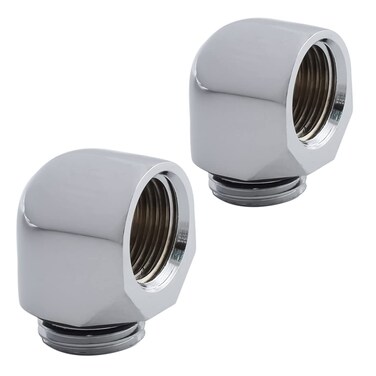 MARRTEUM G1/4" Male to Female 90 Degree Elbow Adapter Extender Fittings for Computer Water Cooling System, Silver, 2 Pack