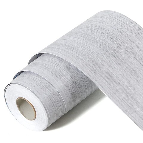 Nirvany 13 Yard Grey Wood Grain Wallpaper Border Removable PVC Waterproof Peel and Stick Wallpaper,Bathroom Mirror Frame Border Sticker Wall Decor 3.93&#39;&#39; x 472&#39;&#39;