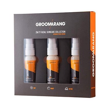 Mens Moisturiser Gift Set GROOMARANG 24/7 Mens Skincare Gift Set x3 Vitamin Enriched Moisturising Creams for 24/7 Protection - Day, Night &amp; Detox With Ginseng, Aloe Vera &amp; Collagen