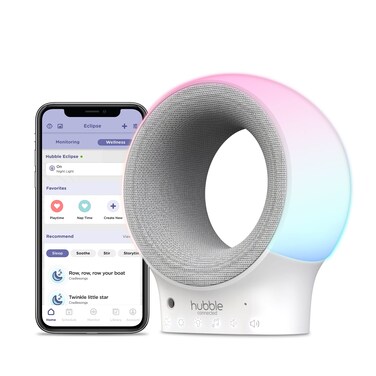 Hubble Eclipse Soother, Kids &amp; Baby Audio Monitor, 7-Color Night Light, Speaker with Calming Music &amp; Sleep Tracks, Baby White Noise Machine, Sleep Trainer with Wi-Fi Connectivity