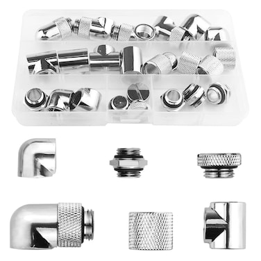 BXQINLENX 24 PCS Silver Chrome G1/4" Plug Fittings for Computer Water Cooling System (Silver)