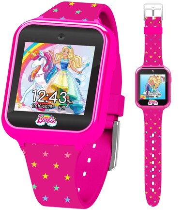 Accutime Kids Mattel Barbie Pink Educational Learning Touchscreen Smart Watch Toy for Girls, Boys, Toddlers - Selfie Cam, Learning Games, Alarm, Calculator, Pedometer &amp; More (Model: BDT4069AZ), 40mm