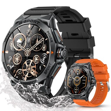 OHUGNA Smartwatch for Men(2 Watch Bands) 1.43" AMOLED HD Screen Fitness Tracker with IP68 Waterproof 100+ Sports Sleeping Tracker Smartwatch Compatible with Andriod iOS