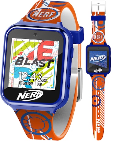 Accutime Nerf Kids Orange Educational Learning Touchscreen Smart Watch Toy for Girls, Boys, Toddlers - Selfie Cam, Learning Games, Alarm, Calculator, Pedometer &amp; More (Model: NRF4019AZ)