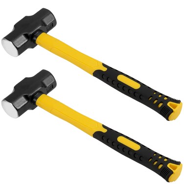 HEIHAK 2 PCS 14 Inch 3 Lb Sledge Hammer, 3 Pound Drilling Hammer, Club Hammer Sledge With Fiberglass Handle, Forged Steel Construction Shock Reduction Grip for Construction, Industrial, Home Use