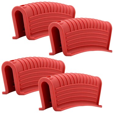 OMGREI Silicone Assist Hot Pan Handle Holder Hot Skillet Handle Covers Pot Holder Sleeve Cast Iron Skillets Nonslip Heat Resistant for Enameled Griddles Casserole Frying Pans Cookware(4PACK) (Red)