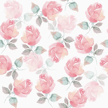 Mangoloo Pink White Floral Peel and Stick Wallpaper Retro Rose Flower Contact Paper for Cabinets and Drawers Watercolor Removable Self Adhesive Shelf Liner Wall 17.5"x102" Renter Friendly Wallpaper