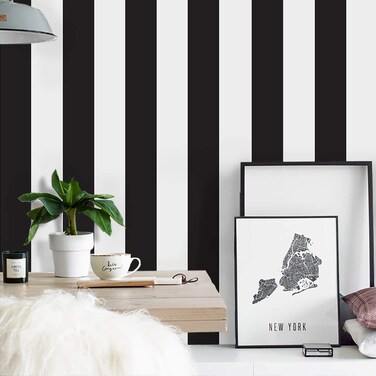 Cohoo Home Black and White Wallpaper Peel and Stick Contact Paper for Cabinets Striped Contact Paper Modern Self-Adhesive Removable Wallpaper for Bedroom Bathroom Waterproof Sticker Wall 197inL 18inW