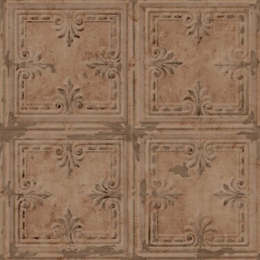 RoomMates RMK11231WP Copper Tin Tile Metallic Accent Peel and Stick Wallpaper, Roll, Copper