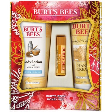 Burt's Bees Honey Pot Gift Set, 3 Honey Skin Care Products - Milk &amp; Honey Body Lotion, Honey &amp; Grapeseed Hand Cream and Honey Lip Balm