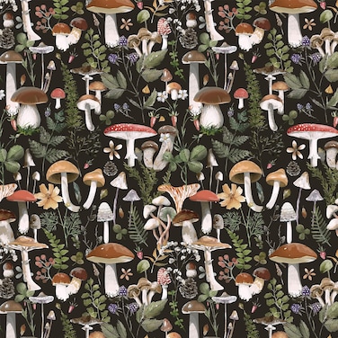 LwenSnow Peel and Stick Wallpaper Boho Black/Brown Mushroom Forest Self Adhesive Contact Paper Vintage Vinyl Removable Wall Paper for Bathroom Kitchen Countertop Wall 17.3" x 118" 14.5 sq.ft/Roll