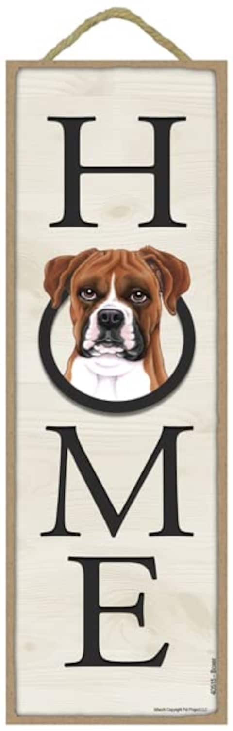 SJT ENTERPRISES, INC. Boxer Home 5&quot; x 15&quot; Wood Plaque Sign Featuring the Artwork of Tomoyo Pitcher (40515)