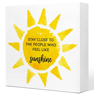 Summer Wooden Box Sign,Stay Close to the People Who Feel like Sunshine Wood Sign,Inspirational Wooden Block Signs,Sunshine Desk Decor,Motivational Wood Signs for Desk