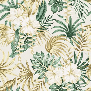WESTICK Tropical Wallpaper Botanical Waterproof Floral Contact Paper Self Adhesive Floral Peel and Stick Wallpaper for Benrom Bathroom Accent Walls Nursery Cabinets Green Leaf Hibiscus 17.5 x 118 in