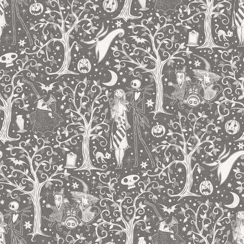 RoomMates Disney Tim Burton&#39;s The Nightmare Before Christmas Grey Forest Peel &amp; Stick Wallpaper, RMK12796PLW