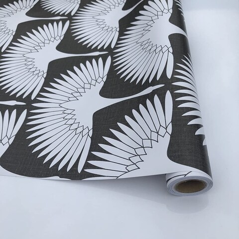 MOENMOAI Black and White Wallpaper Self-Adhesive Black Feather Removable Peel and Stick Wallpaper Bedroom Wallpaper Furniture Countertop Shelf Contact Paper 17.71&quot;x78.7
