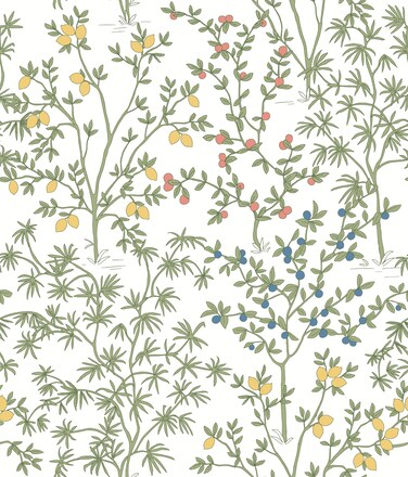 Erin &amp; Ben Co. PSW1455RL White Lemon Grove Premium Peel and Stick Wallpaper