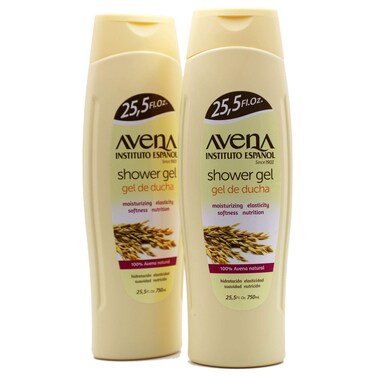 Avena Instituto Espa&Atilde;&plusmn;ol Shower Gel, Moisturizing and Softeness, Elasticity and Nutrition, 100% Natural Oat, 2-Pack of 25.5 FL Oz each, 2 Bottles