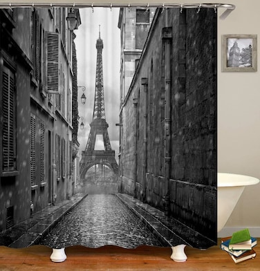 ahbreton Shower Curtains Fabric, French Eiffel Tower Paris Street Rainy Day, Decorative Cloth Print Design Polyester, Bathroom Curtains Set with 12 Hooks&iuml;&frac14;&circ;72x72 Inch&iuml;&frac14;&permil;(WJ989)