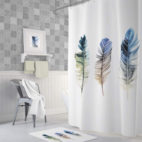 Cipcici Plumes 2 Shower Curtain, Heavy Duty Design with 12 Grommets and Hooks, 72 x 72 Inches