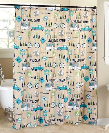 Live Love Camp Bathroom Shower Curtain with 12-Hole Grommet Top