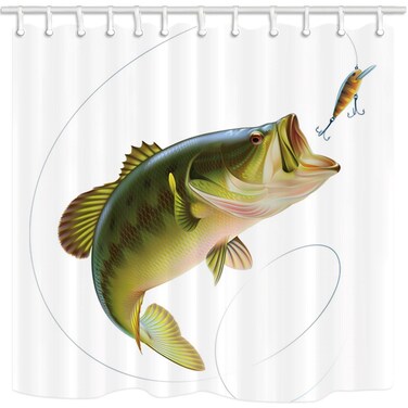 NYMB 3D Digital Printing Fishing Shower Curtain, Bait with Fishing Line Eatting Litter Fish, Polyester Fabric Bathroom Decor, Bath Curtains Hooks Included, 69X70 inches (Multi17)