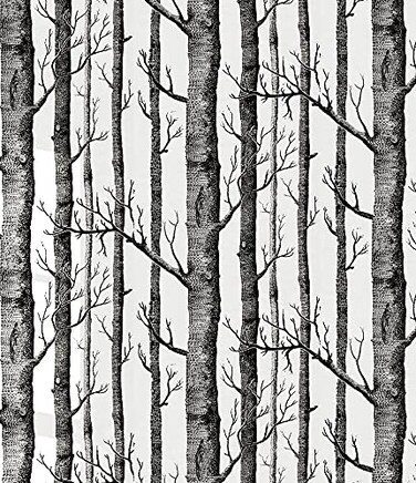 PANGDOU Waterproof Birch Tree Removable Contact Paper, Peel and Stick Self-Adhesive Wallpaper,Black and White Removable Wood Stick Wallpaper,Home Decoration 17.7''x236.2''