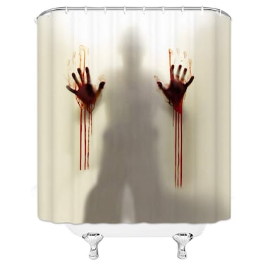 GOODCARE Help Me Scary Bloody Hands Silhouette Shadow Shower Curtain for Bathroom,Fabric Shower Curtain Set Including Hooks, 71x71inch