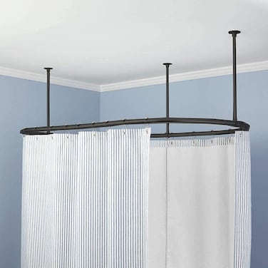 CBA Luxury Oval Shower Curtain Rod Ceiling Support for Clawfoot Tub Freestanding Curtain Rail Heavy Duty in Matt Black Finish - 60 x 30 Inch, 1500 MM x 700 MM, (SS Black)