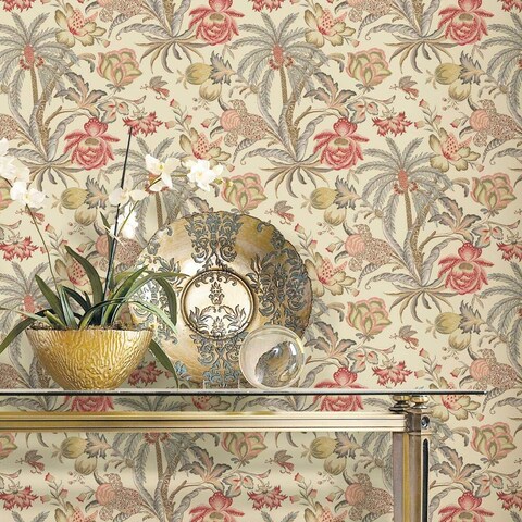 RoomMates Waverly RMK11882RL Exotic Curiosity Peel and Stick Wallpaper (18 in x 18.86 ft) &acirc;&euro;&ldquo; Easy Application, No Sticky Residue &acirc;&euro;&ldquo; Taupe and Pink