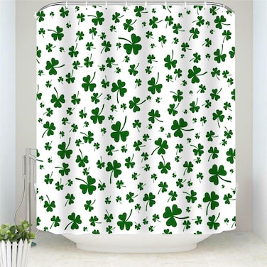 Jagfhhs St Patricks Day Shower Curtain Green Clover Shamrock Patrick Background. St. Patrick's Day Bathroom Shower Curtain Set with Hooks 72 x 72 in