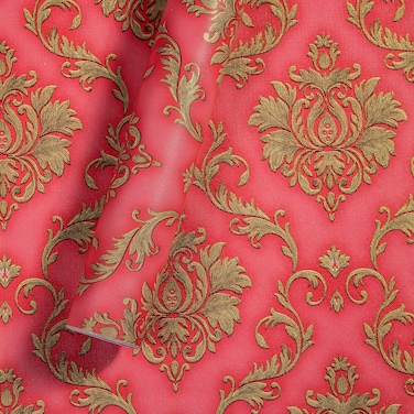 JZ&Acirc;&middot;HOME Y9151 Luxury Damask Wallpaper Peel and Stick 17.7in x 9.8ft Red Self Adhesive Removable Contact Paper Damask Furniture Decor Paper Vinyl Film Home Decoration