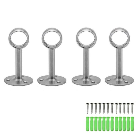 BTMB Stainless Steel Shower Curtain Pipe Wardrobe Pole Holder Lever Flange Socket 4 Pcs (19mm/0.75&#39;&#39;)